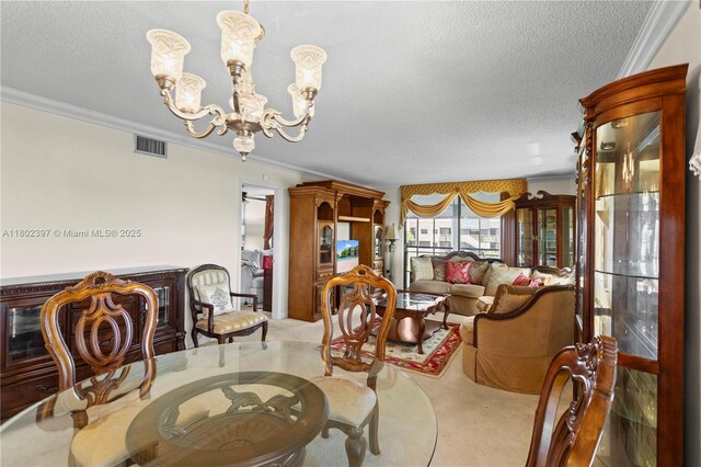 900 Colony Point Cir Unit 523, Pembroke Pines, FL 33026 - dining space featuring a chandelier, carpet, crown molding, a textured ceiling, and baseboards