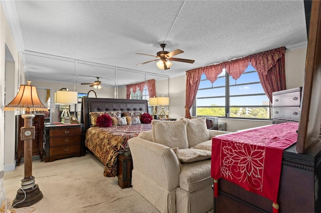 900 Colony Point Cir Unit 523, Pembroke Pines, FL 33026 - bedroom with ornamental molding, carpet, a textured ceiling, and ceiling fan