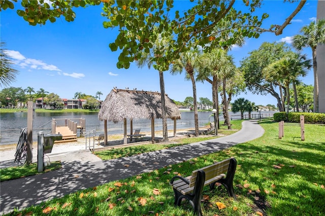 900 Colony Point Cir Unit 523, Pembroke Pines, FL 33026 - surrounding community featuring a dock, a yard, a gazebo, and a water view