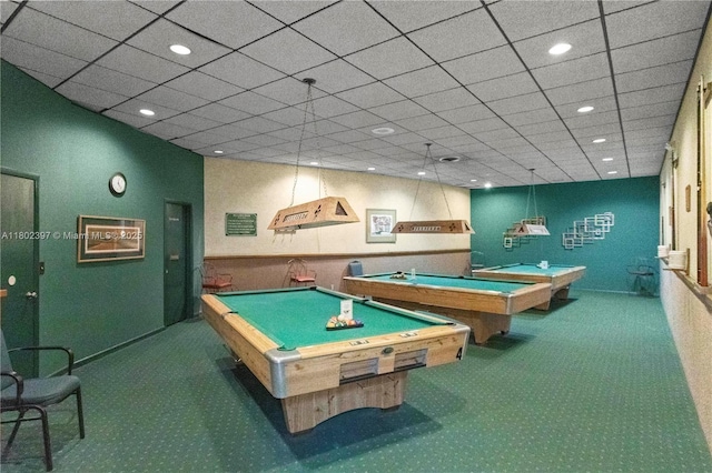 900 Colony Point Cir Unit 523, Pembroke Pines, FL 33026 - playroom featuring carpet floors, billiards, recessed lighting, and a drop ceiling