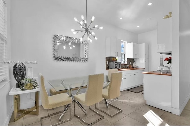 12202 SW 216th St, Miami, FL 33170 - dining room featuring light tile patterned floors, a chandelier, recessed lighting, and baseboards