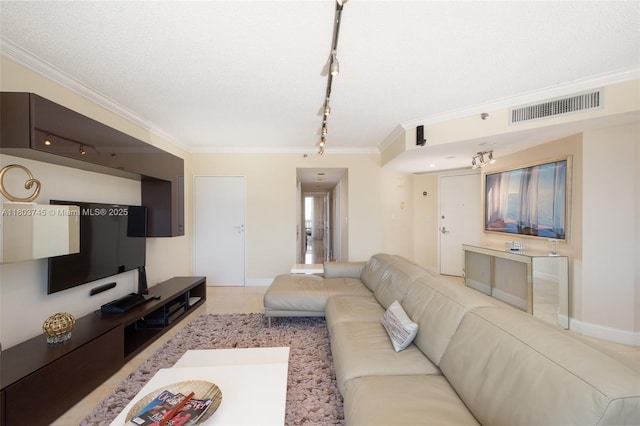 1000 W Island Blvd Unit 2707, Aventura, FL 33160 - living area featuring rail lighting, ornamental molding, and baseboards