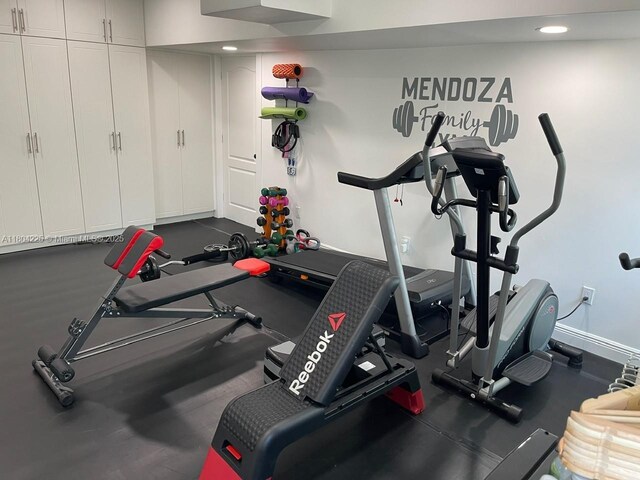 17201 SW 143rd Ct, Miami, FL 33177 - workout area featuring baseboards and recessed lighting