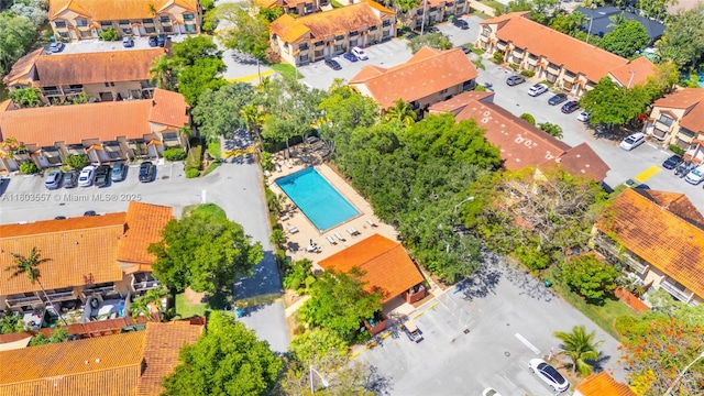 aerial view of a pool