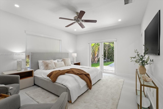 3020 Alton Rd, Miami Beach, FL 33140 - bedroom featuring access to exterior, recessed lighting, and ceiling fan