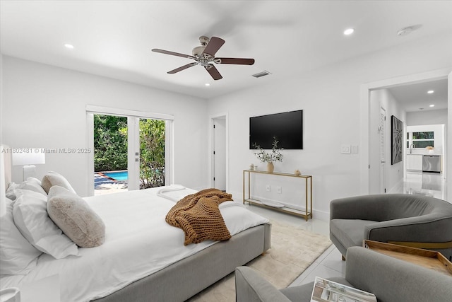 3020 Alton Rd, Miami Beach, FL 33140 - bedroom featuring access to exterior, recessed lighting, and ceiling fan