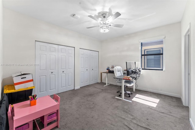 3531 W 104th Ter, Hialeah, FL 33018 - carpeted home office featuring baseboards and a ceiling fan