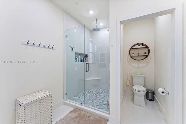 3531 W 104th Ter, Hialeah, FL 33018 - bathroom with a shower stall, toilet, baseboards, and recessed lighting