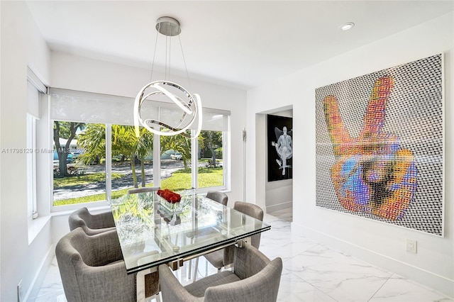 626 S 13th Ave, Hollywood, FL 33019 - dining space with marble look tile flooring, baseboards, a chandelier, and recessed lighting