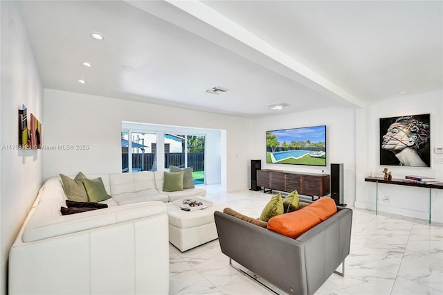 626 S 13th Ave, Hollywood, FL 33019 - living area featuring light marble finish flooring and recessed lighting