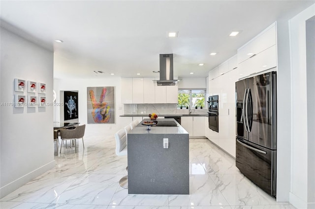 626 S 13th Ave, Hollywood, FL 33019 - kitchen featuring black appliances, modern cabinets, island range hood, a center island, and recessed lighting
