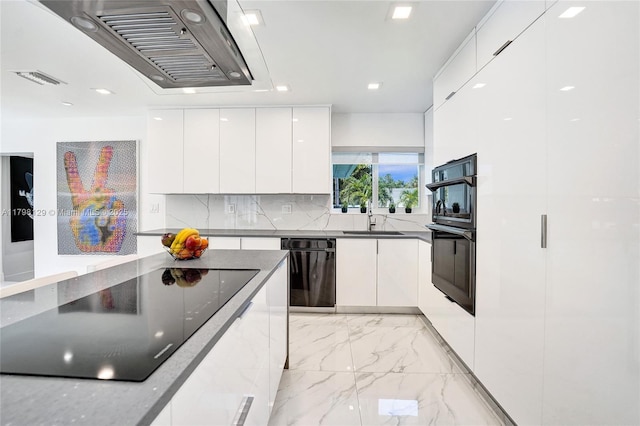 626 S 13th Ave, Hollywood, FL 33019 - kitchen with modern cabinets, black appliances, a sink, range hood, and white cabinets