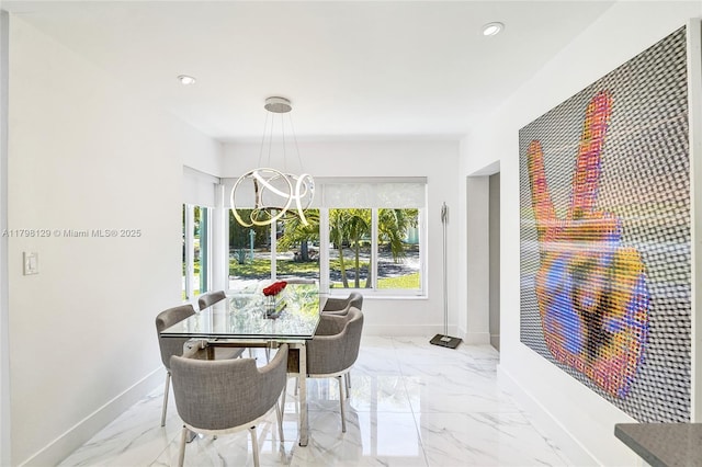 626 S 13th Ave, Hollywood, FL 33019 - dining space featuring a chandelier, marble finish flooring, baseboards, and recessed lighting