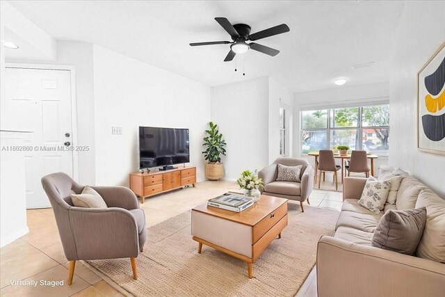 3420 N Pinewalk Dr N Unit 713, Margate, FL 33063 - living room featuring light tile patterned floors and ceiling fan