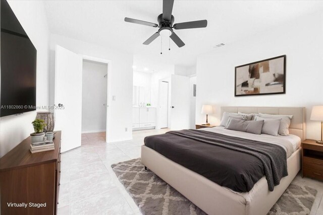 3420 N Pinewalk Dr N Unit 713, Margate, FL 33063 - bedroom with ceiling fan and light tile patterned floors