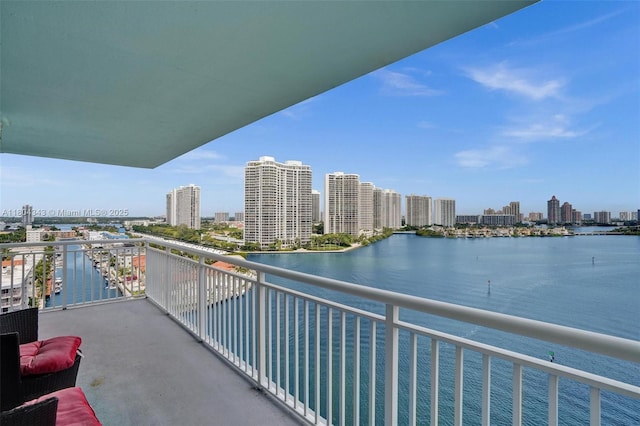 301 174th St Unit 1503, Sunny Isles Beach, FL 33160 - balcony with a water view and a view of skyline