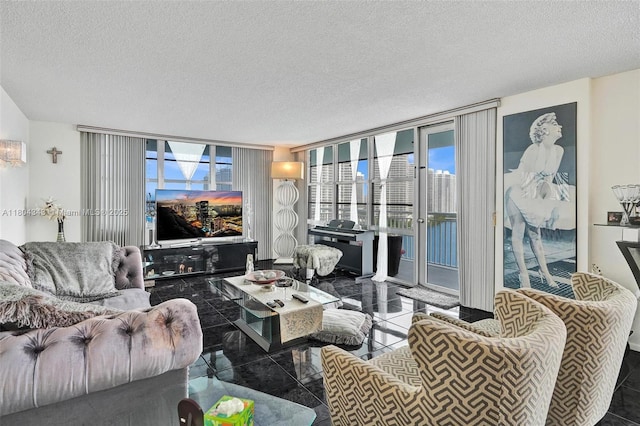 301 174th St Unit 1503, Sunny Isles Beach, FL 33160 - living room with a textured ceiling and expansive windows