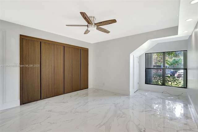 2807 NE 164th St Unit 2, North Miami Beach, FL 33160 - unfurnished bedroom featuring light marble finish floors, baseboards, recessed lighting, and ceiling fan