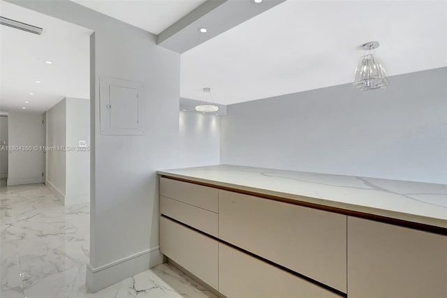 2807 NE 164th St Unit 2, North Miami Beach, FL 33160 - hall featuring light marble finish flooring, baseboards, recessed lighting, and electric panel