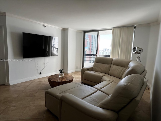 3400 NE 192nd St Unit 2102, Aventura, FL 33180 - tiled living area featuring ornamental molding and baseboards