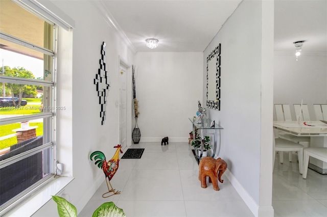 12411 SW 12th St, Davie, FL 33325 - corridor featuring tile patterned floors, ornamental molding, and baseboards