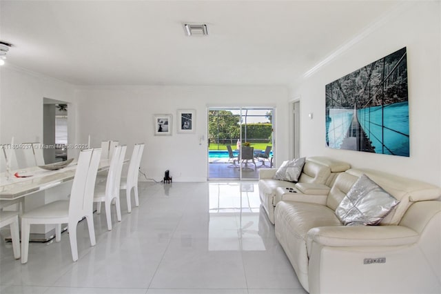 12411 SW 12th St, Davie, FL 33325 - living area featuring crown molding and light tile patterned flooring