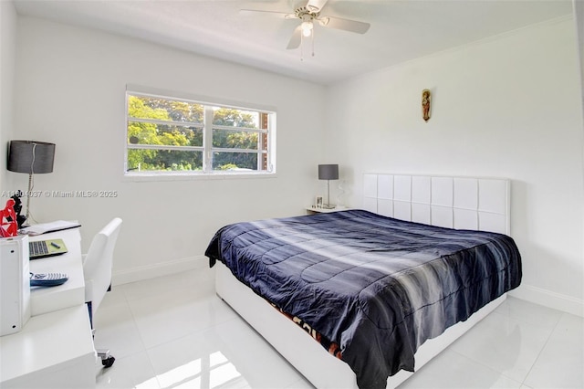 12411 SW 12th St, Davie, FL 33325 - tiled bedroom featuring baseboards and a ceiling fan
