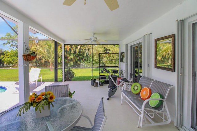 12411 SW 12th St, Davie, FL 33325 - sunroom featuring ceiling fan and outdoor dining space
