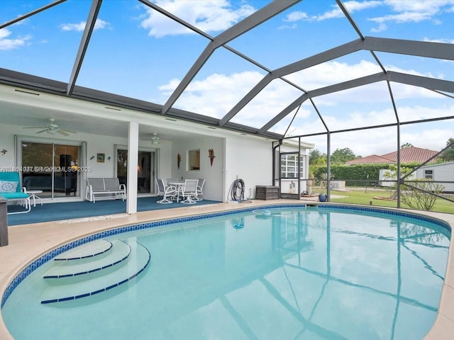 12411 SW 12th St, Davie, FL 33325 - outdoor pool with a ceiling fan, a patio area, a lanai, and outdoor dining area