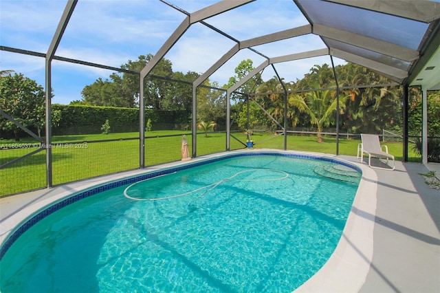 12411 SW 12th St, Davie, FL 33325 - outdoor pool featuring a yard, a patio, and glass enclosure