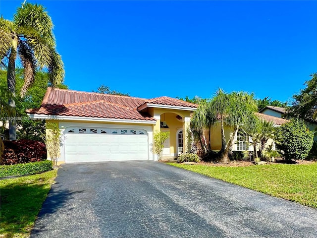 5407 NW 107th Ave, Coral Springs, FL 33076 - view of front facade featuring a tile roof, driveway, stucco siding, an attached garage, and a front lawn