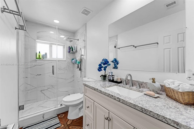 30701 SW 156th Ave, Homestead, FL 33033 - bathroom with toilet, a marble finish shower, vanity, and recessed lighting