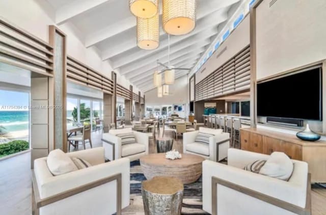 4750 S Ocean Blvd Unit 401, Highland Beach, FL 33487 - lobby with beamed ceiling and high vaulted ceiling