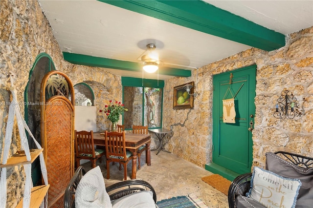 1301 Milan Ave Unit 1, Coral Gables, FL 33134 - dining area featuring beam ceiling and ceiling fan