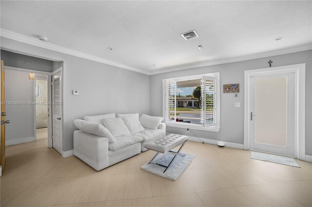 4301 SW 85th Ave, Miami, FL 33155 - living room with ornamental molding, recessed lighting, baseboards, and light tile patterned floors
