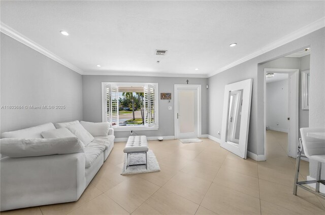 4301 SW 85th Ave, Miami, FL 33155 - living area with ornamental molding, baseboards, recessed lighting, and light tile patterned floors