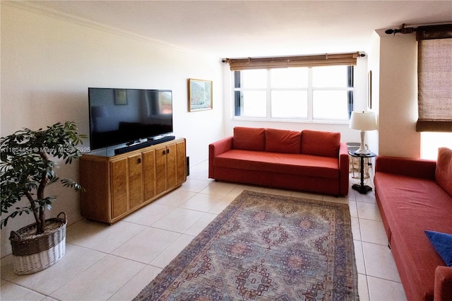 2555 Collins Ave Unit 308, Miami Beach, FL 33140 - living area with light tile patterned flooring and crown molding
