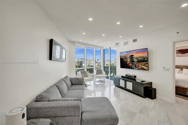 18201 Collins Ave Unit 808, Sunny Isles Beach, FL 33160 - living room featuring expansive windows and recessed lighting