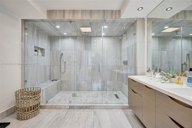 18201 Collins Ave Unit 808, Sunny Isles Beach, FL 33160 - full bath featuring a stall shower, recessed lighting, and double vanity