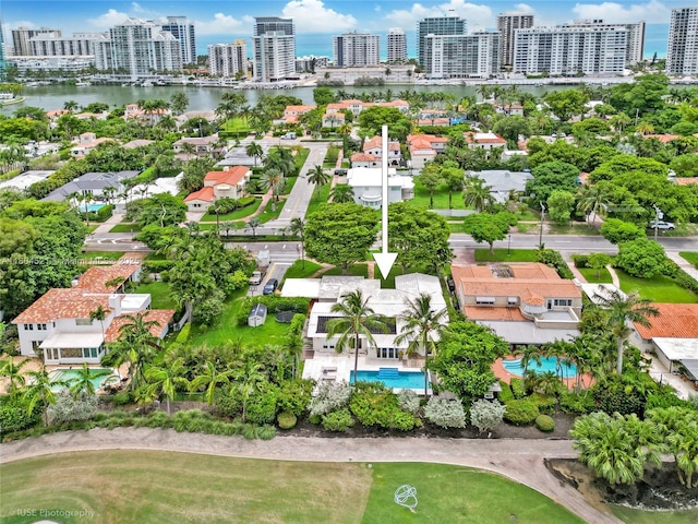 5860 La Gorce Dr, Miami Beach, FL 33140 - view of urban area featuring a large body of water, a pool, and nearby suburban area