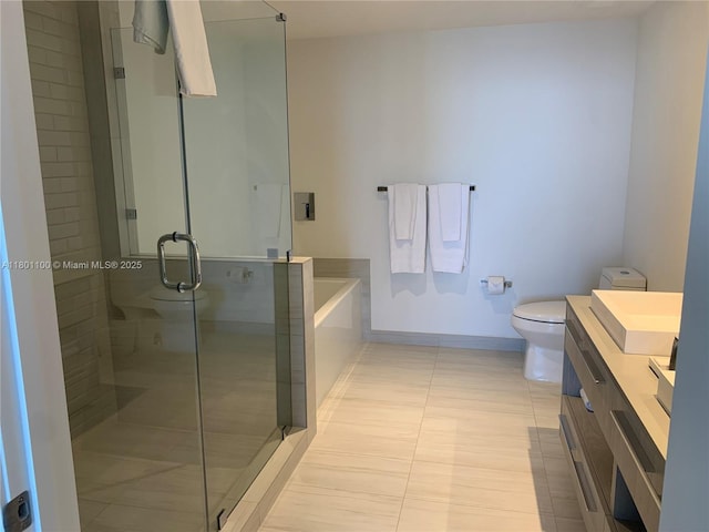 4010 S Ocean Dr Unit R3407, Hollywood, FL 33019 - full bath featuring a bath, a stall shower, vanity, tile patterned floors, and toilet
