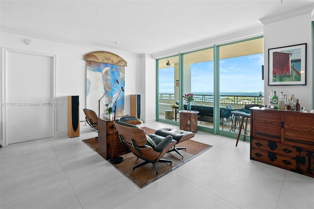 3400 SW 27th Ave Unit 1102, Miami, FL 33133 - living area with floor to ceiling windows and ornamental molding