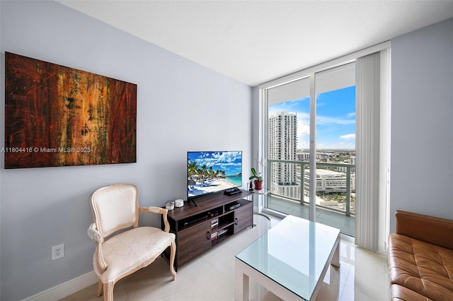 1900 N Bayshore Dr Unit 2512, Miami, FL 33132 - living room featuring floor to ceiling windows and light tile patterned floors