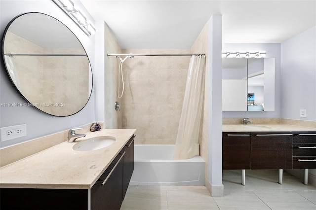1900 N Bayshore Dr Unit 2512, Miami, FL 33132 - bathroom featuring shower / bath combo with shower curtain, two vanities, and tile patterned flooring