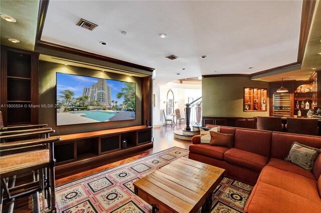 6051 N Ocean Dr Unit Ph5, Hollywood, FL 33019 - cinema room featuring wood finished floors, recessed lighting, and crown molding