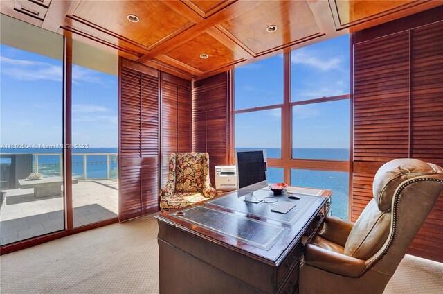 6051 N Ocean Dr Unit Ph5, Hollywood, FL 33019 - carpeted office space with floor to ceiling windows and coffered ceiling