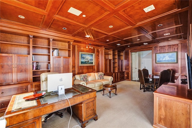 6051 N Ocean Dr Unit Ph5, Hollywood, FL 33019 - office space with wood ceiling, wood walls, carpet floors, built in shelves, and coffered ceiling