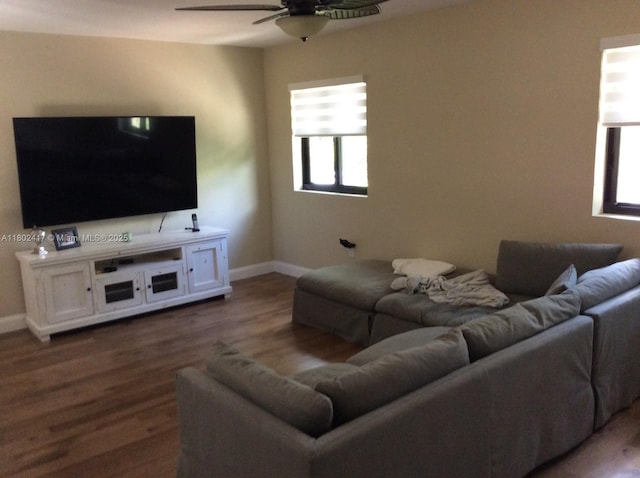 21046 SW 133rd Ct, Miami, FL 33177 - living area featuring ceiling fan, baseboards, and dark wood-type flooring