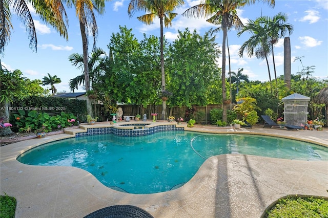 15120 SW 156th Ave, Miami, FL 33196 - view of swimming pool with an in-ground hot tub, a fenced backyard, and a patio