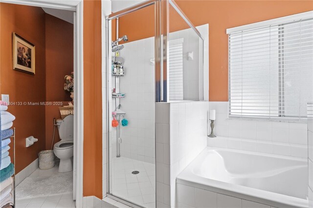 15120 SW 156th Ave, Miami, FL 33196 - full bathroom featuring a shower stall, a garden tub, toilet, and tile patterned floors